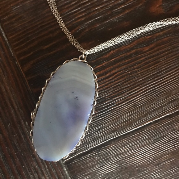 Lovely ladies necklace with stone pendant silver layered chain - Picture 3 of 10